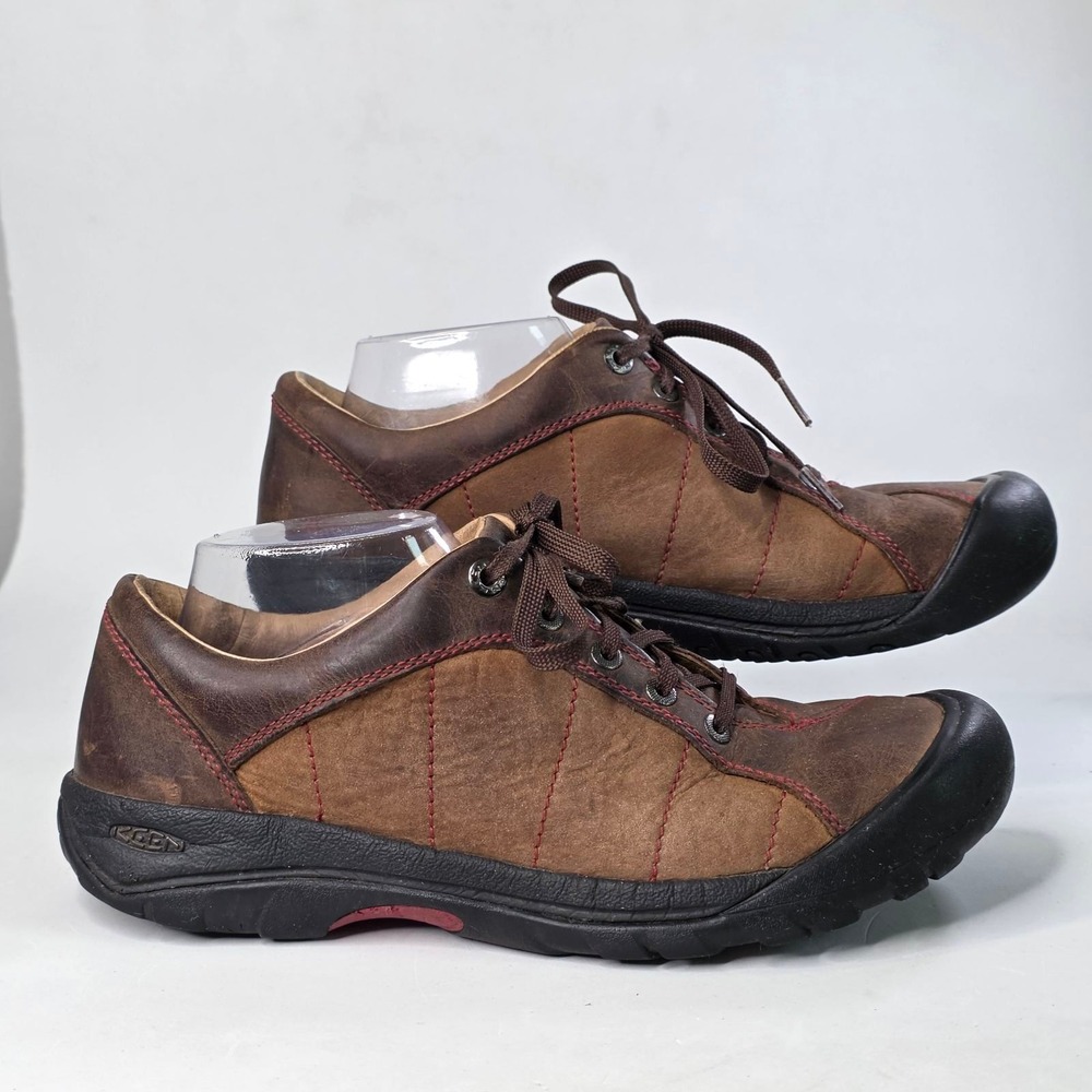 Keen Presidio Brown Leather Walking Shoes Red Stitching Women's Size 10.5 EU 41